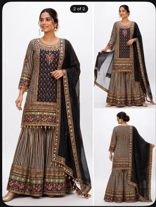 Black sharara suit with sequins and royal look for parties or any occasion - M