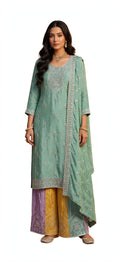 Pastel colour - Mint Green Embroidered 3-Piece Palazzo Suit Set with beautiful zari work - XL & XXL