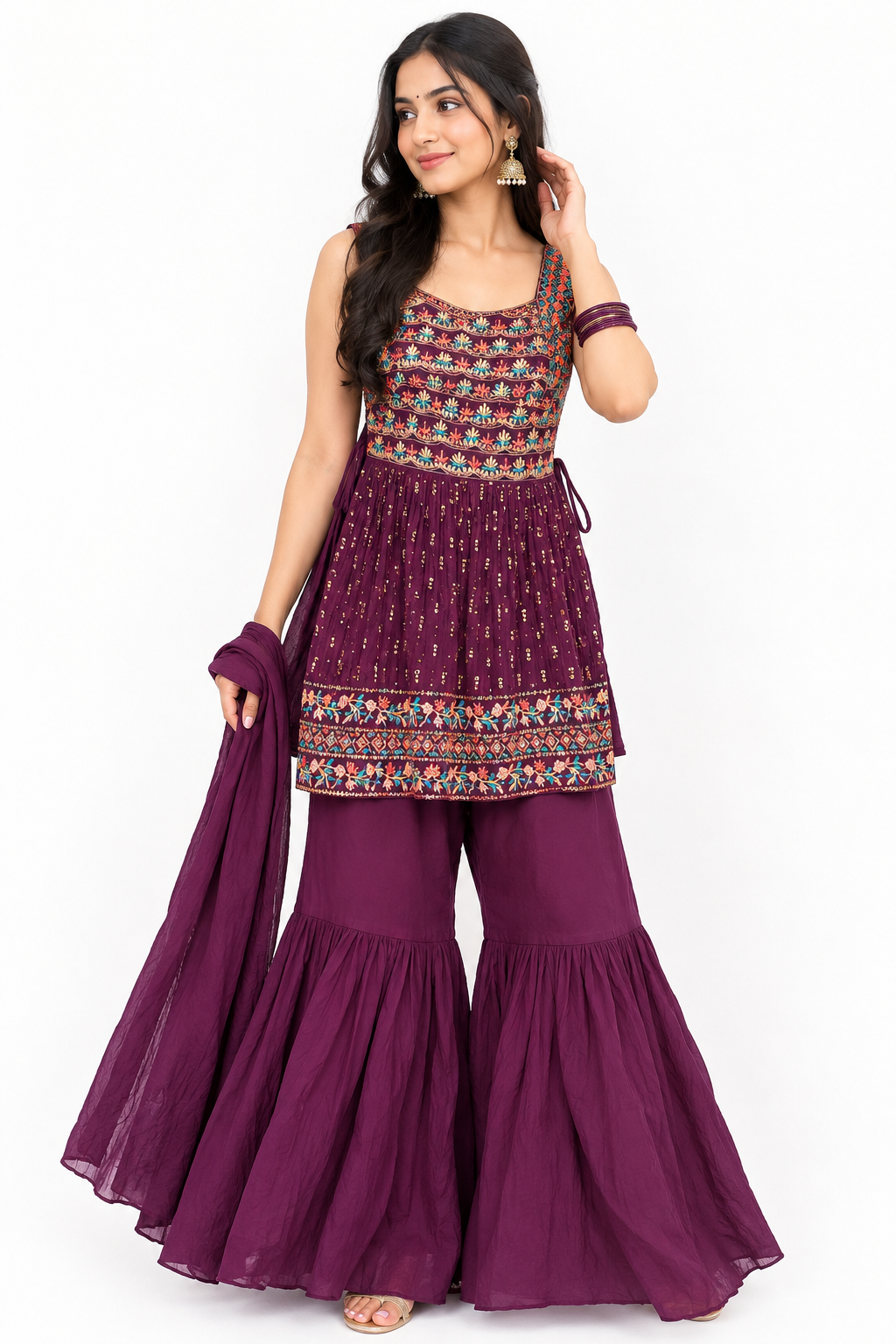 Elegant Plum Purple Sharara Suit Set