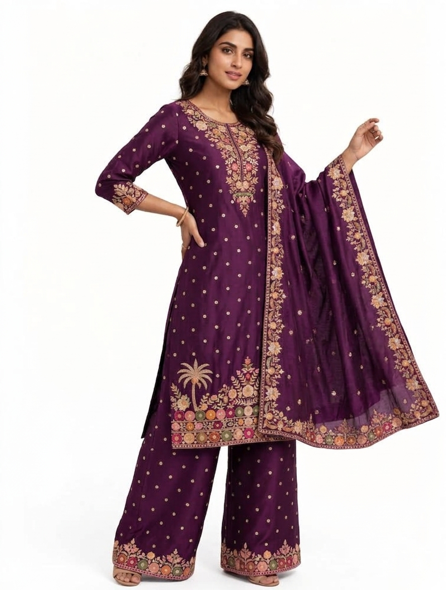 4XL 💜 Royal Purple Embroidered Suit Set
