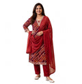 Women’s Maroon Printed Straight Kurta Pant Suit Set with Dupatta | Elegant Ethnic Wear for Festive & Party Occasions - L