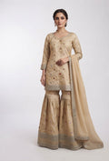 soft beige beautiful (champagne gold) Sharara suit brocket looks