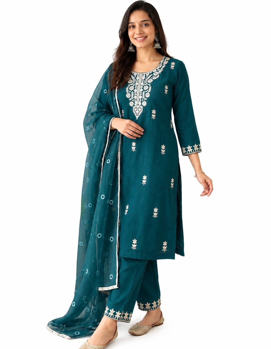 Deep Teal / Dark Turquoise/Dark green with white Embroidery - XL