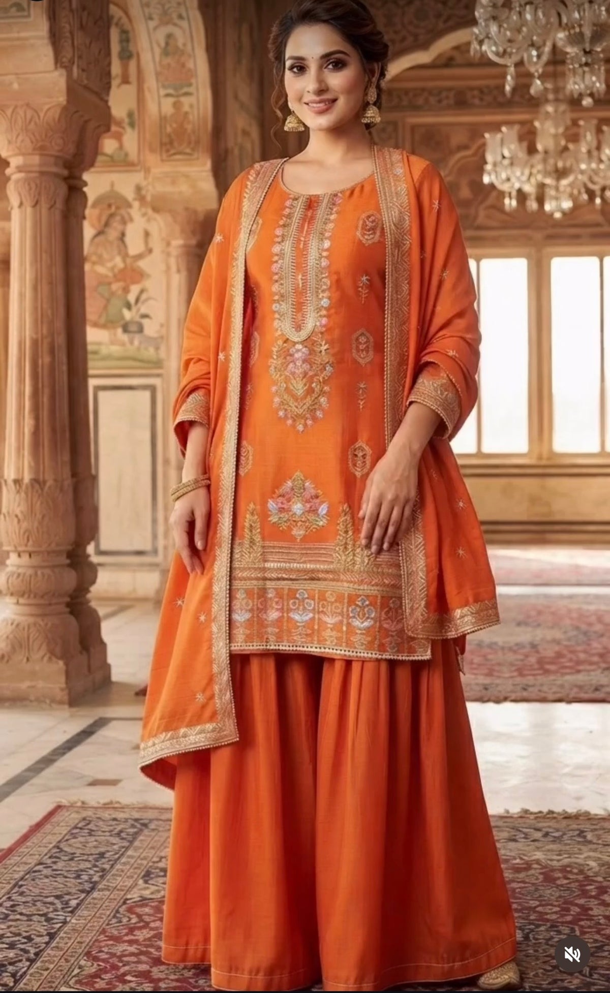 Orange plazo trendy looks always with embroidery and royal tradition- Indian