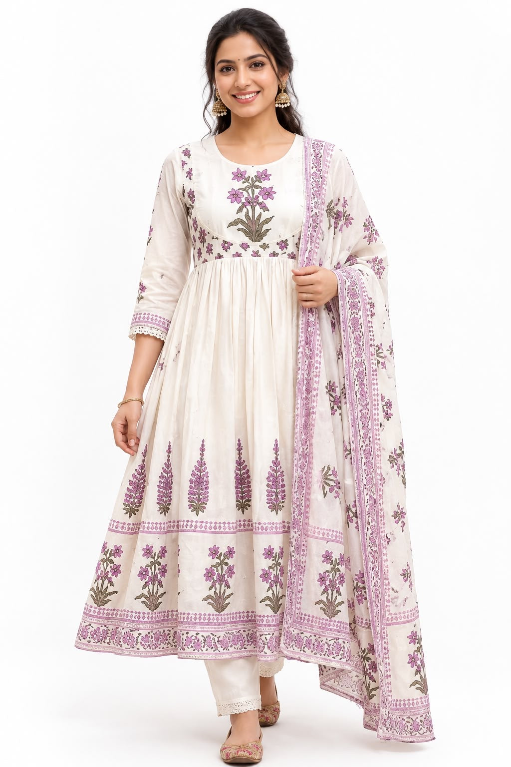 XL/XXL 🌸 Ivory Floral Anarkali Suit Set