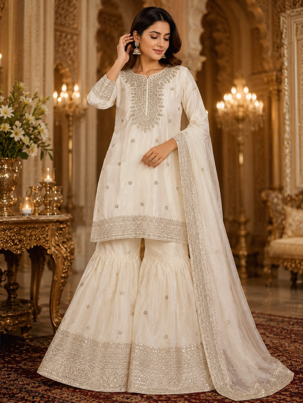 Beautiful Pastel colour sharara with embroidery work and heavy looks for party or any occasion for festivals