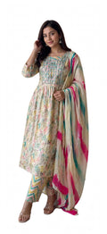 Women’s Multicolor Printed Anarkali Suit Set with Dupatta | Elegant Ethnic Kurta Pant Set for Festive & Party Wear - XL & XXL
