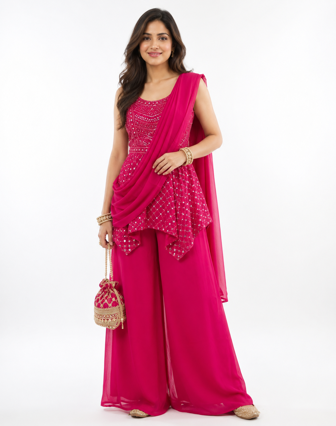 Dark pink stylish Plazo set