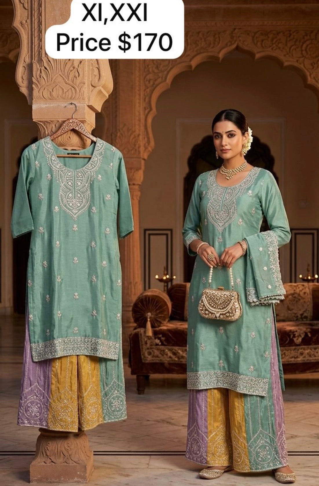 Pastel colour garara with beautiful sari work