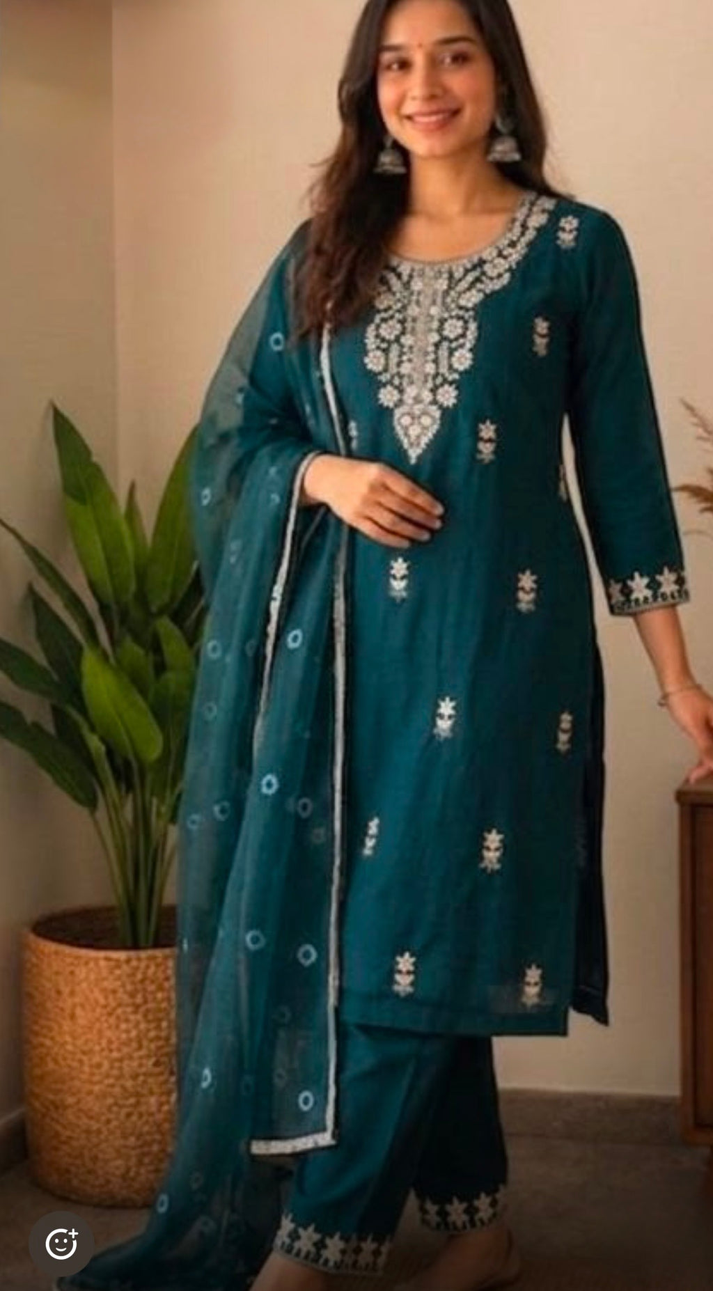 Deep Teal / Dark Turquoise/Dark green with white Embroidery