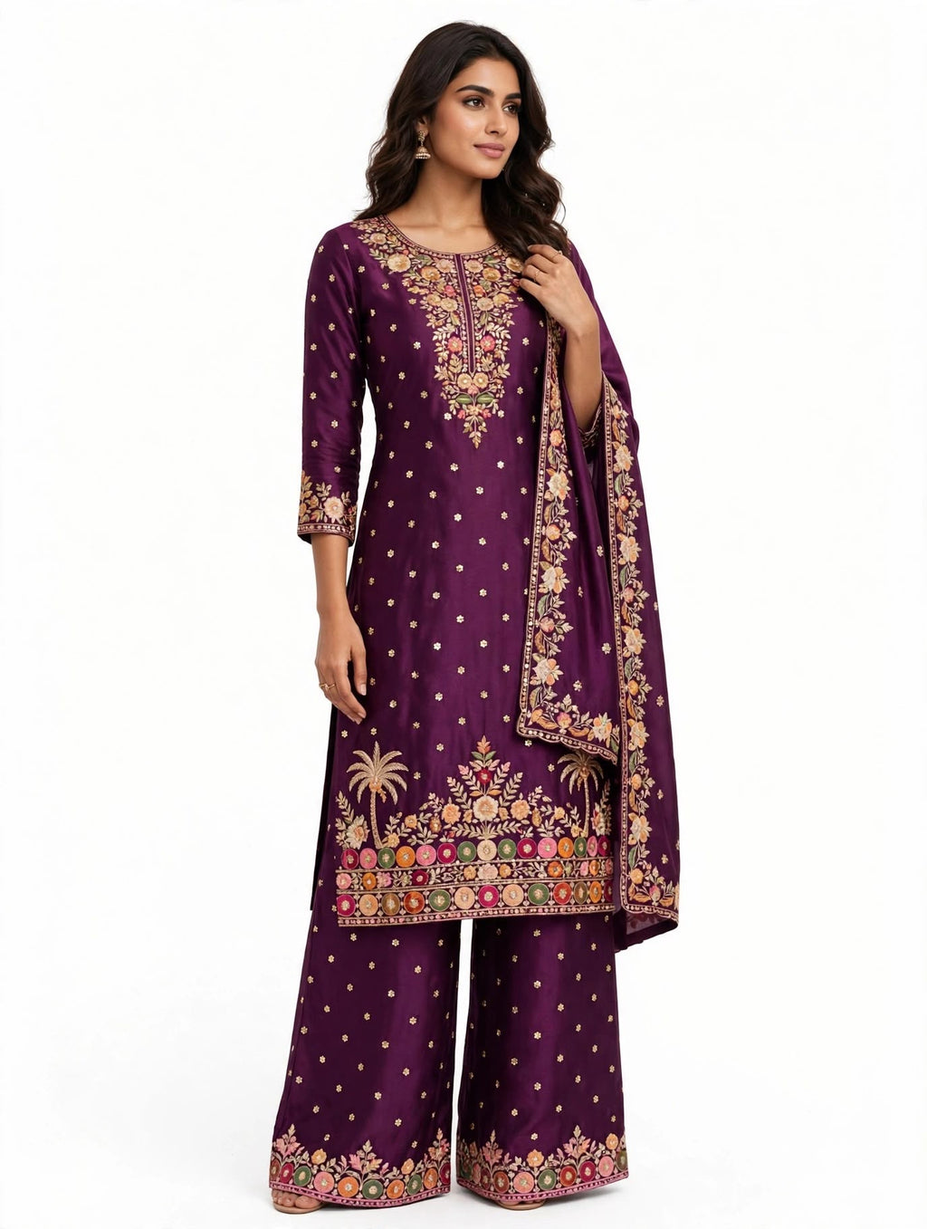 4XL 💜 Royal Purple Embroidered Suit Set