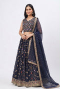 SIZE-L 🌸 Navy Blue Floral Embroidered Lehenga Set ✨