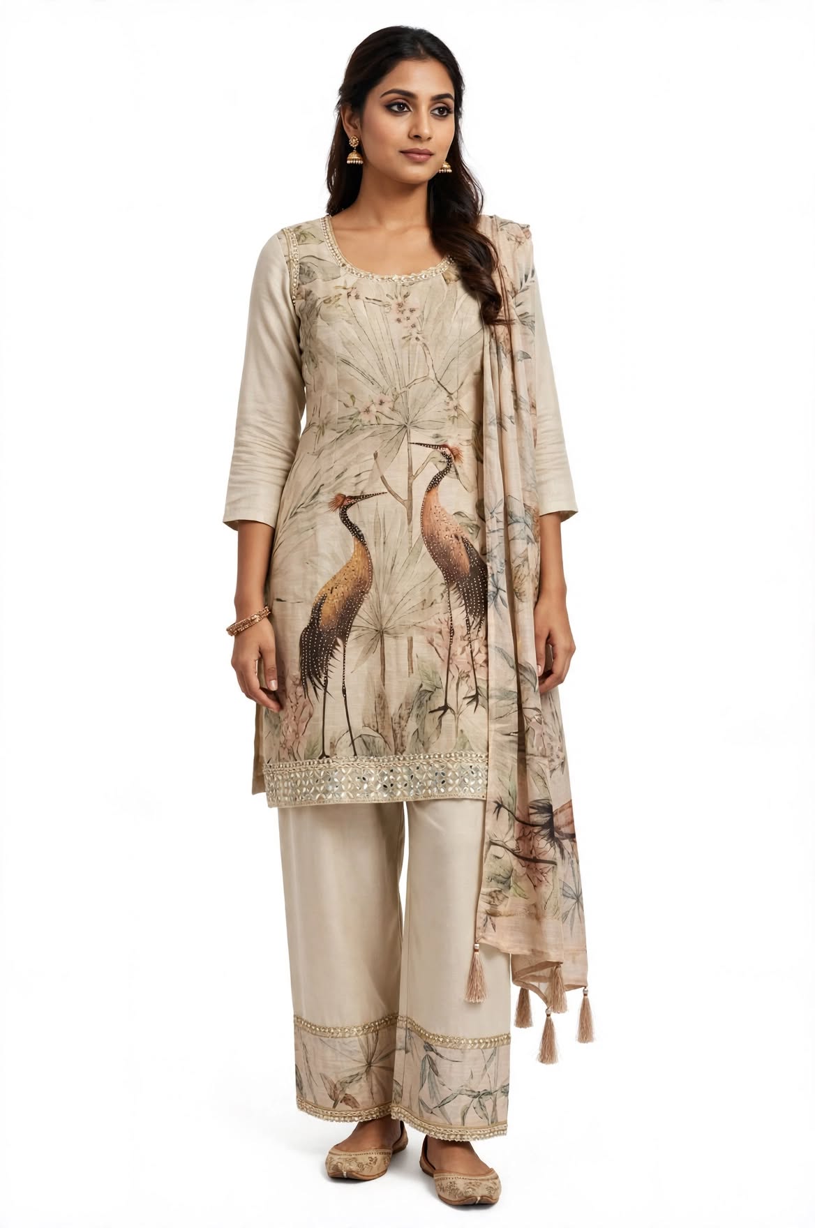 4XL Peacock style cream Plazo suit