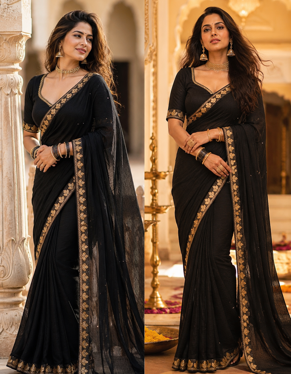 Black saree with golden lace - perfect for any occasion