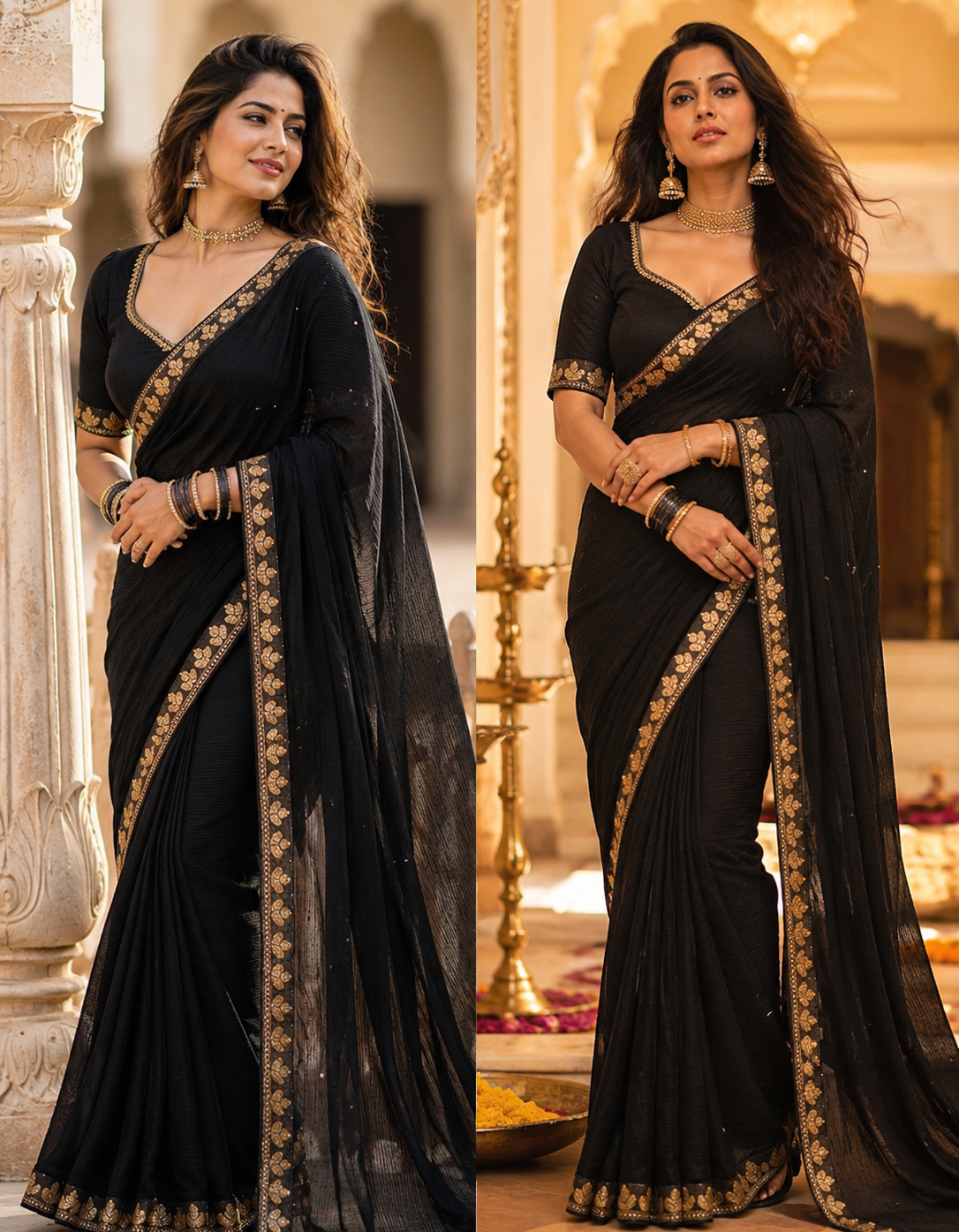 Black saree with golden lace - perfect for any occasion