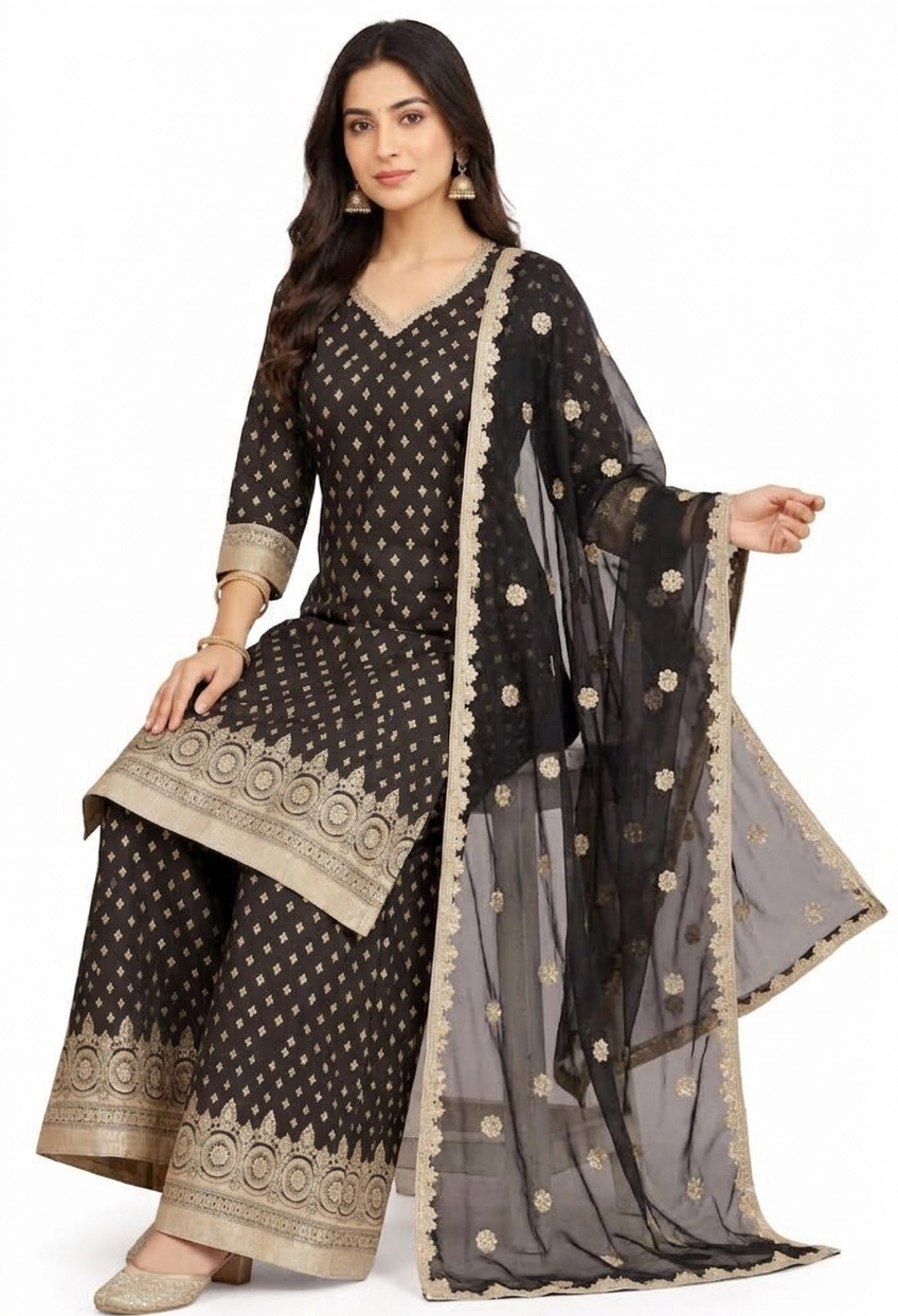 3XL/4XL 🌻 Elegant Black and Gold Sharara Suit