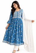 Blue Floral Anarkali Suit - L to XXL
