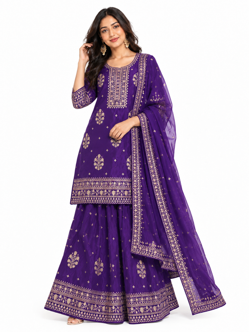 5XL Royal Purple Embroidered Elegance | 5XL