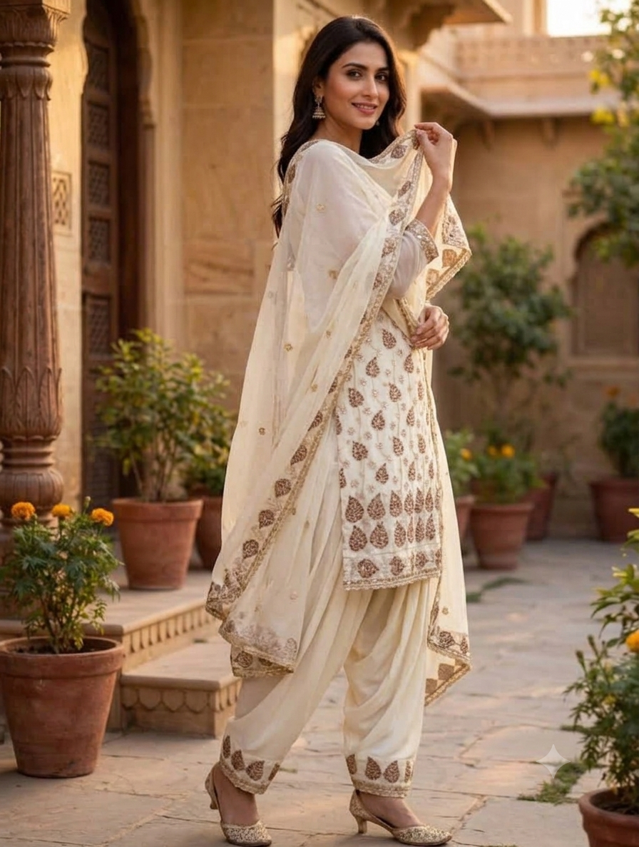 4XL Off-White Embroidered Salwar Suit