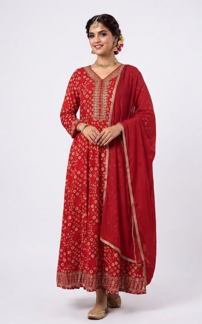 3XL-5XL ❤️‍🔥 Maroon Red Bandhani Print Suit Set ✨