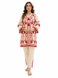 L to XXL size Crimson Blossom Ivory & Red Embroidered Set