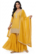 4XL 💛 Mustard Yellow Embroidered Sharara Suit Set