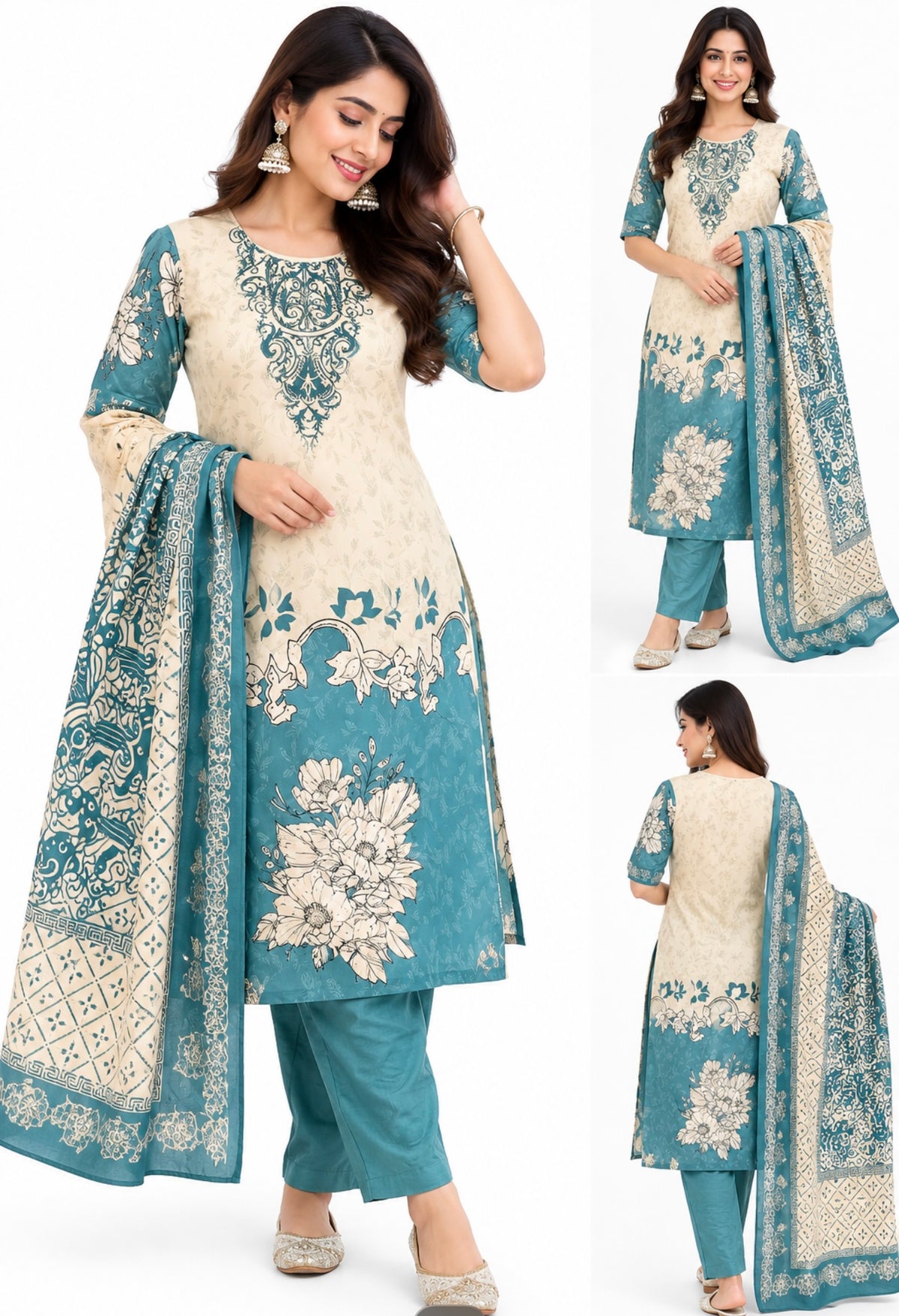 Elegant Cream Embroidered Suit - XL & XXL
