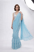 Beautiful pastel colour saree ready to wear with stiched blouse