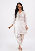 White Ivory Mirror-Work Kurta with Dhoti Set - L to XXL