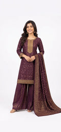 4XL- Deep Purple Embroidered Kurta with Sharara & Dupatta
