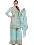 Beige Floral 3-Pc Set — Pure grace, heavy zari detail, palazzo