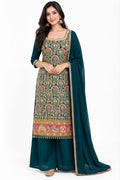 XXL - Royal Blue Embroidered Suit Set with Palazzo and Dupatta