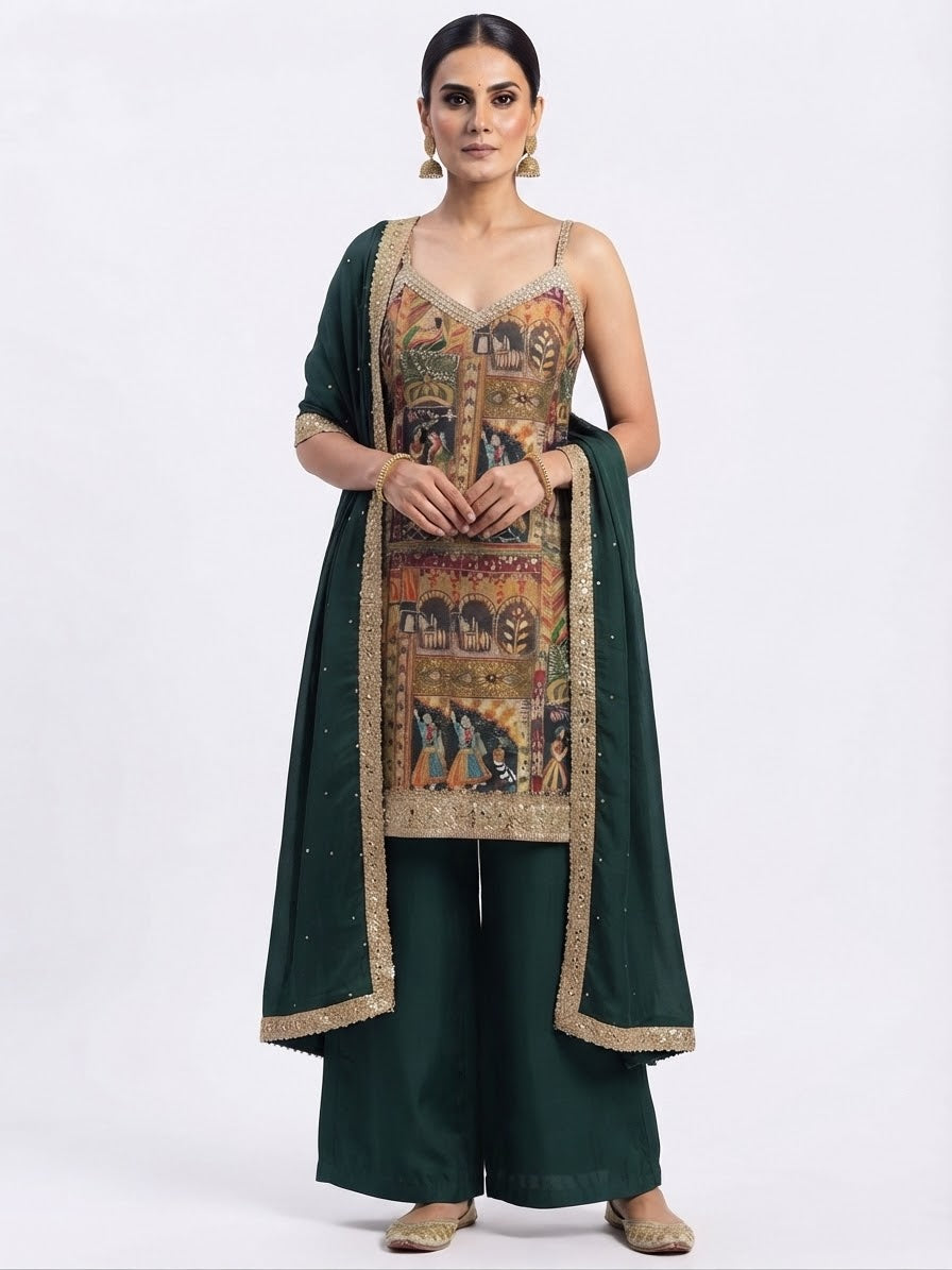 XXL - Rich dark green fabric with exquisite gold detailing