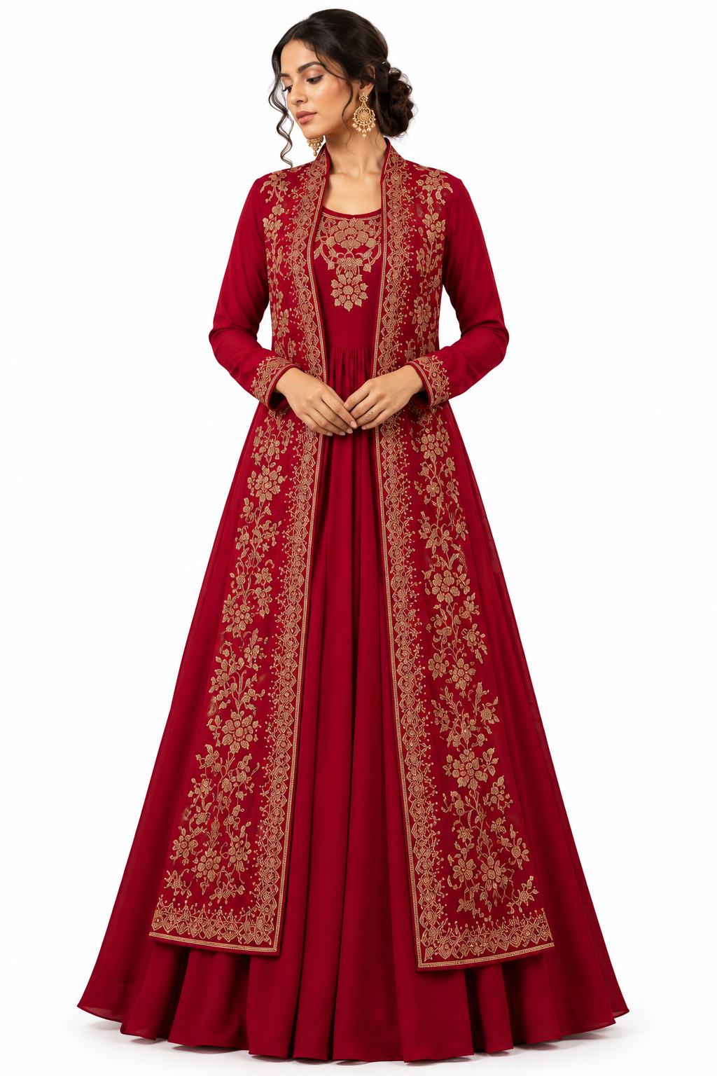 Royal Red Embroidered Anarkali Gown -L