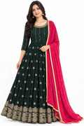 Emerald Green & Pink Royal Anarkali Gown - L