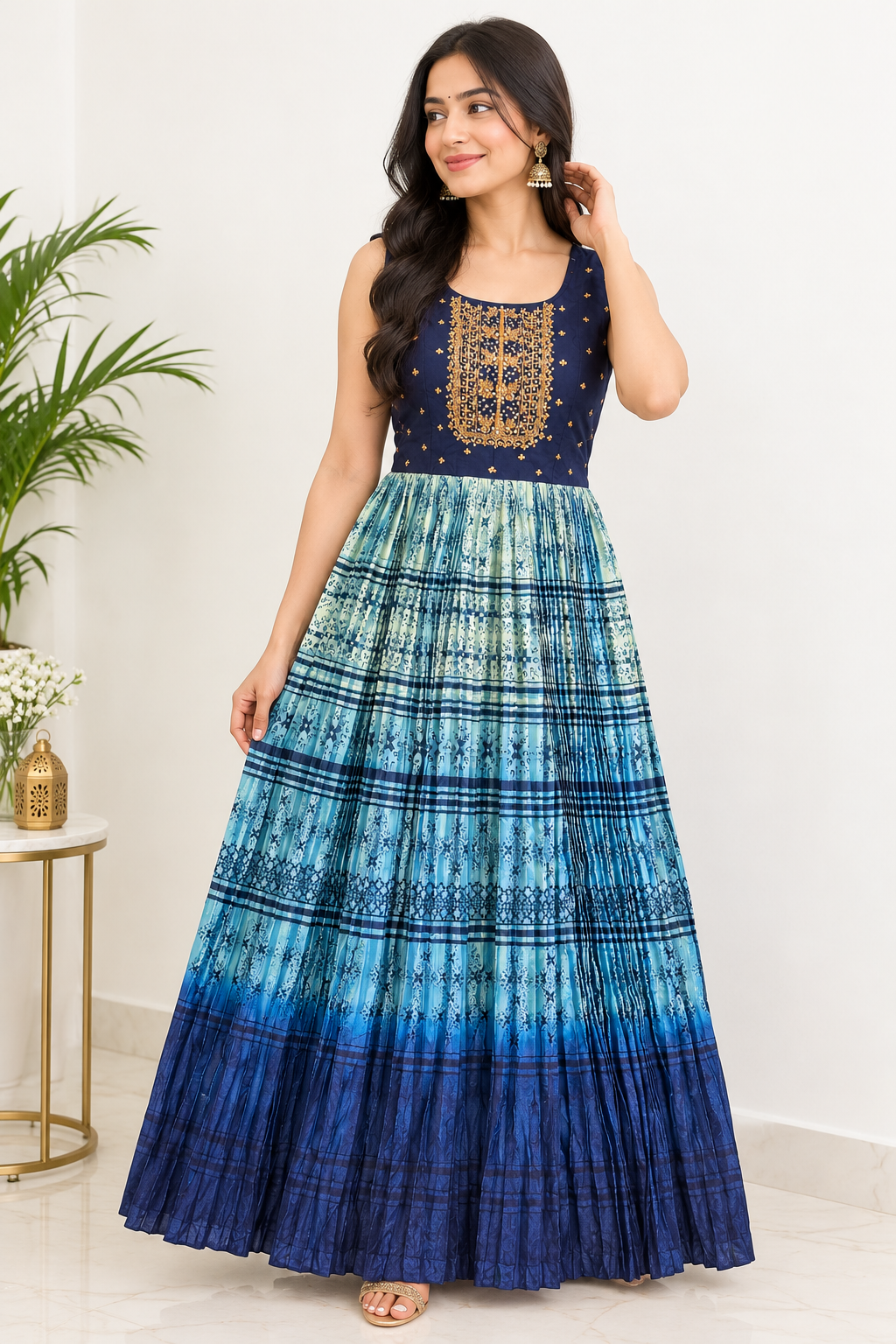 Blue & Teal Maxi Gown- Indian style – Available at LD Essence!