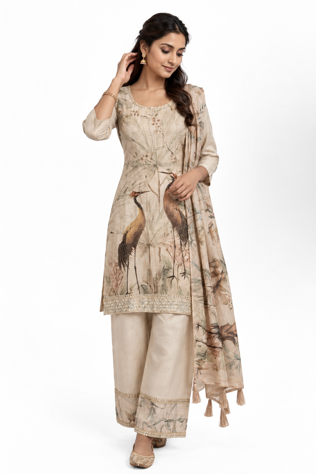 4XL Peacock style cream Plazo suit