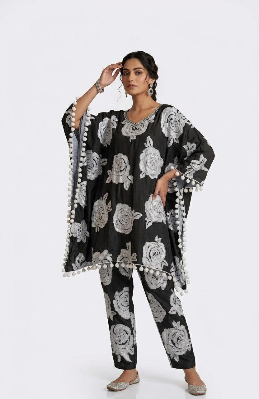 Midnight Rose Sequined Kaftan Co-ord Set