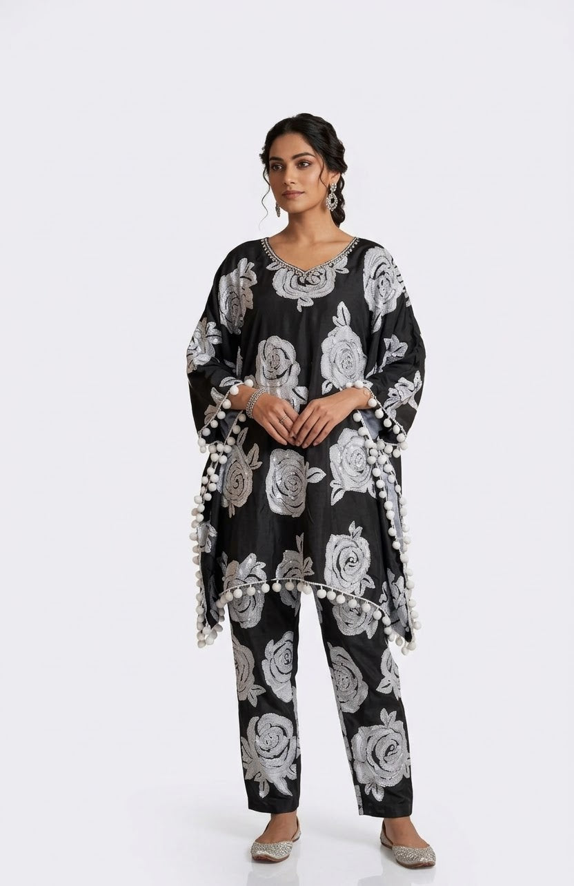 Midnight Rose Sequined Kaftan Co-ord Set