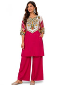 Magenta Pink Printed Yoke Kurta with Matching Wide-Leg Palazzo Set (Casual / Semi-Formal Ethnic Wear)