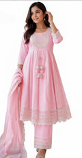 Royal Pink – Flowy Anarkali with Delicate White Lace