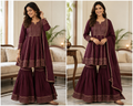 Wine colour sharara with golden less beautiful attractive piece