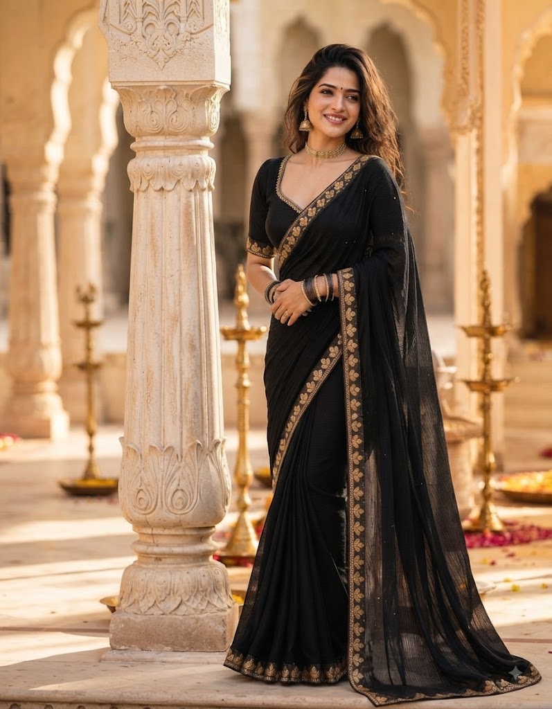 Black saree with golden lace - perfect for any occasion